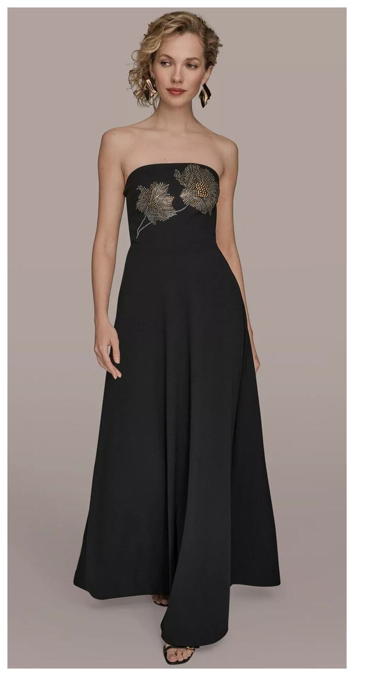 NWT Donna Karan New York Placed Beaded Floral Strapless Gown Size 8